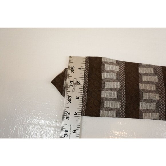 Pierre Cardin Brown & Silver Silk Geometric Pattern Necktie - Picture 6 of 11